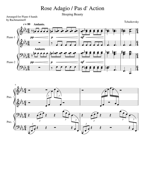 Rose Adagio / Pas d' Action (Sleeping Beauty, Tchaikovsky) Piano 4 Hands, Arr. Rachmaninoff