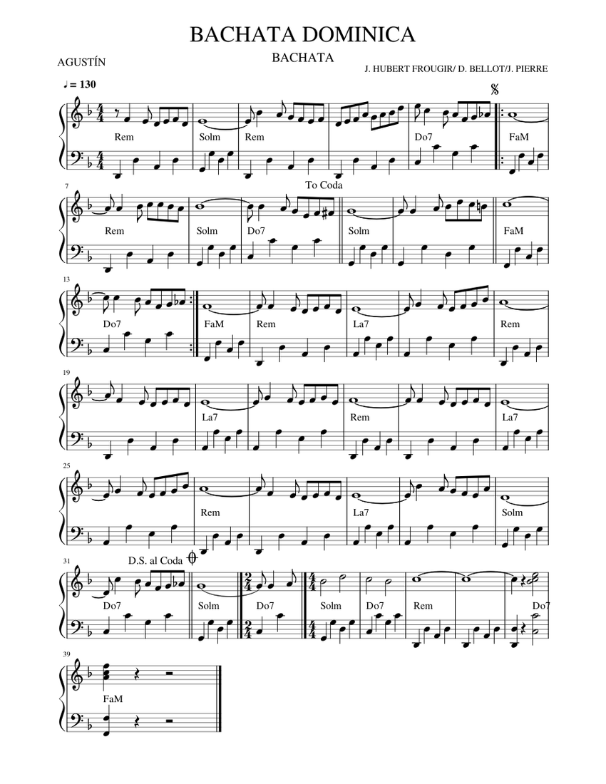BACHATA DOMINICA Sheet Music with Chords for Accordion (Solo