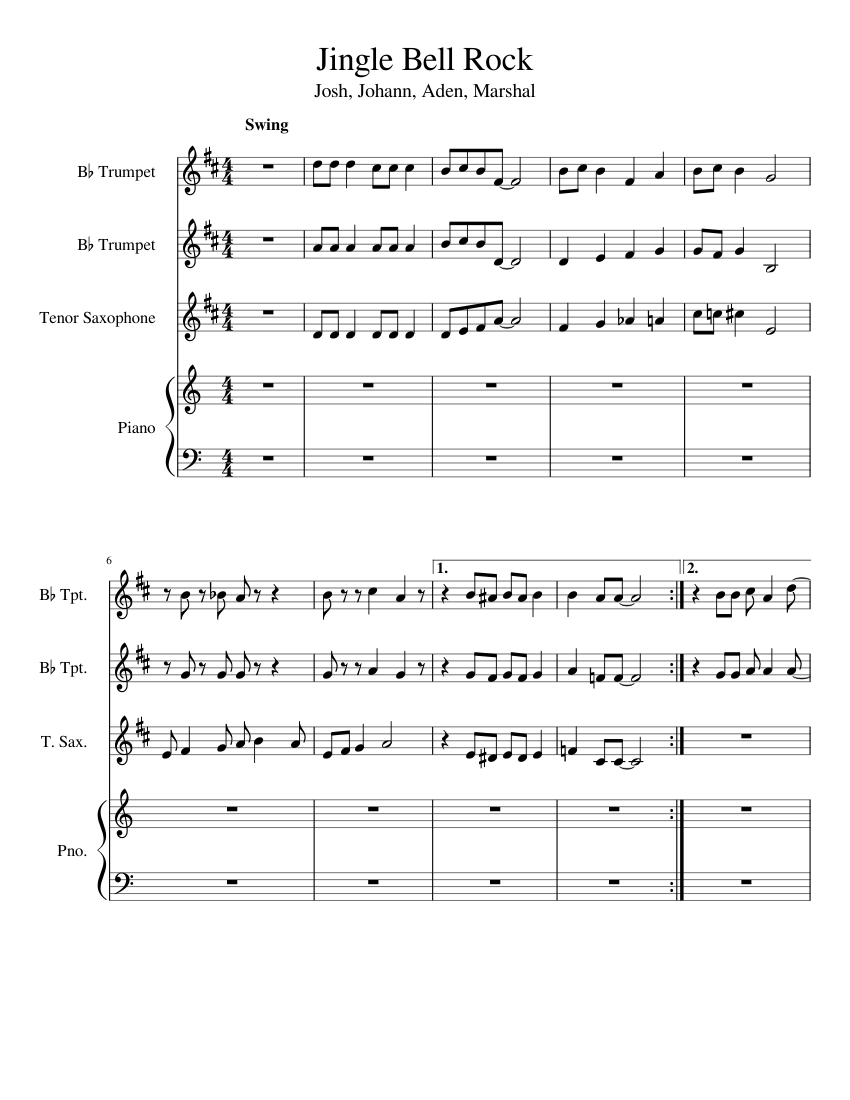 Jingle Bell Rock Sheet music for Piano, Saxophone tenor, Trumpet in b