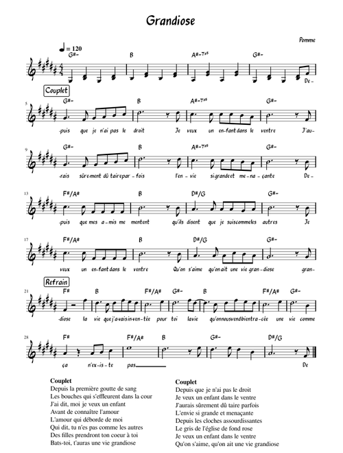 Grandiose – Pomme - Lead Sheet