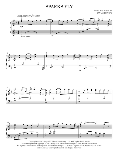 Sparks fly - Taylor Swift (Piano Solo)