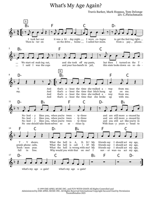 What's My Age Again? (Arr. Christoph Fleischmann) - Blink 182 (Lead Sheet - Fake Book)