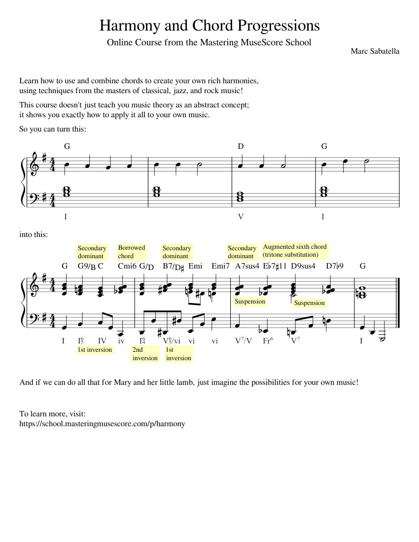Harmony and Chord Progressions Sheet Music for Piano (Solo) easy ...