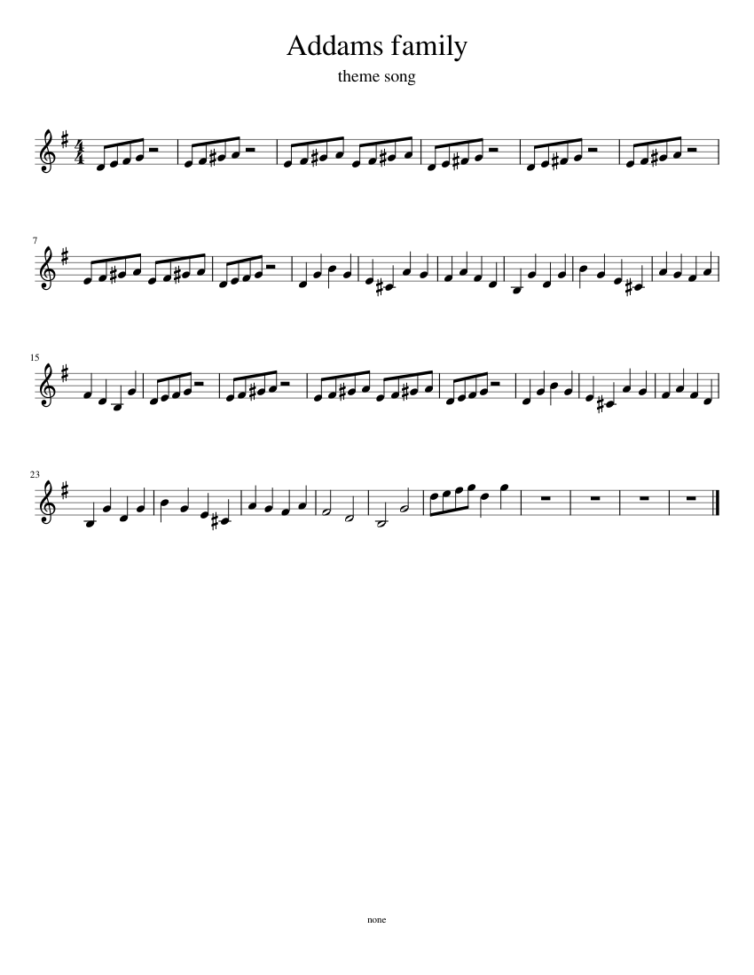 addams family Sheet music for in bflat (Solo)