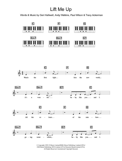Lift Me Up - Geri Halliwell (Piano Chords-Lyrics)