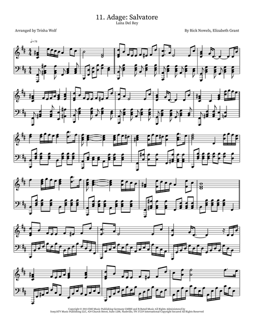Salvatore (Arr. Trisha Wolf) - Lana Del Ray (Piano Solo)