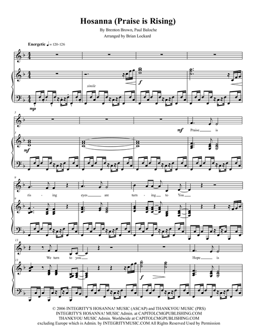 Hosanna (praise Is Rising) (Arr. Brian Lockard) - Brenton Brown, Paul Baloche (Piano-Vocal-Guitar)