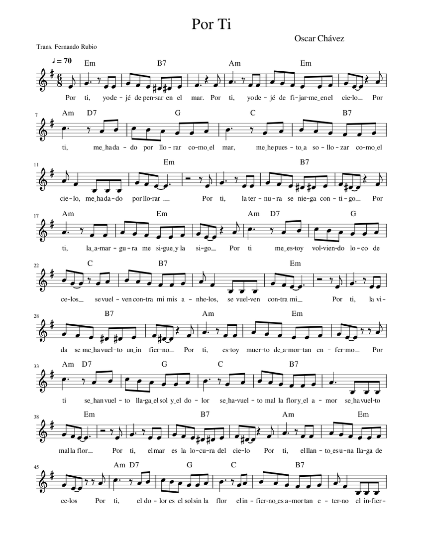 Por_Ti Oscar Chavez Sheet music for Piano (Solo)