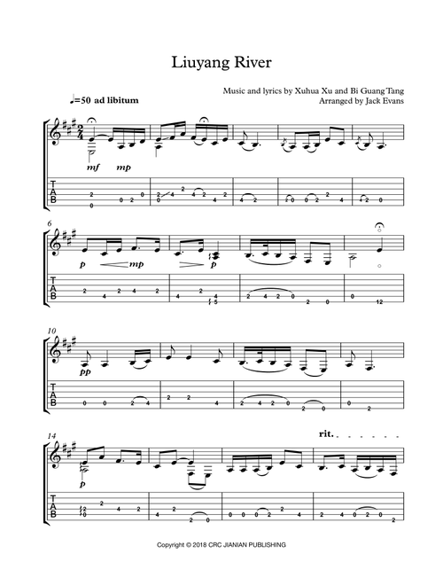 Liuyang River (Arr. Evans, Jack) - Shuhua Xu, Biguang Tang (Guitar Tab)