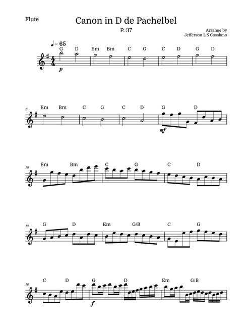 Canon in D – Flute with Chords (Easy / Intermediate) – Johann Pachelbel (Arr. Jefferson LS Cassiano) (Flute and Piano)
