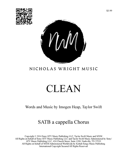 Clean (Arr. Nicholas Wright) - Taylor Swift (Choral, SATB divisi)