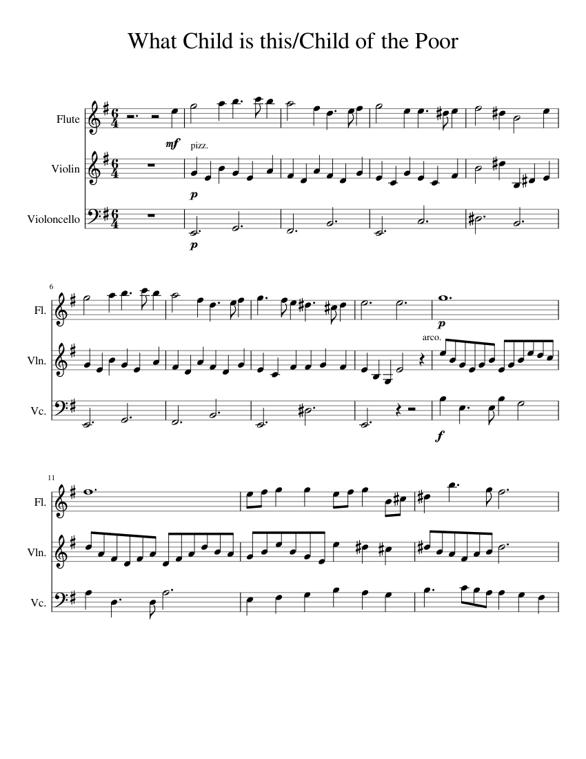 What Child is this/Child of the Poor Sheet music for Flute, Violin