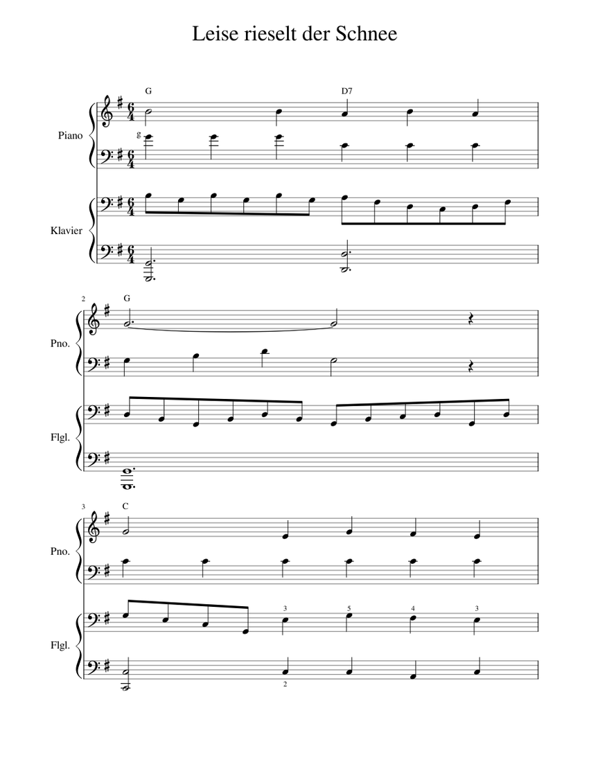 Leise rieselt der Schnee -4 Hands Sheet Music for Piano (Piano Duo ...