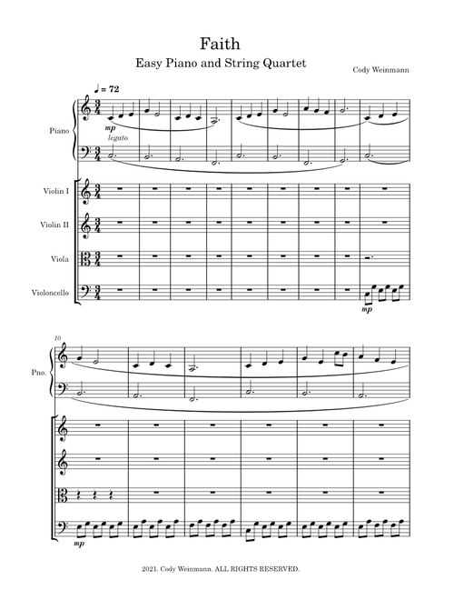 Faith for Easy Piano and String Quartet Muse Score file Main Score