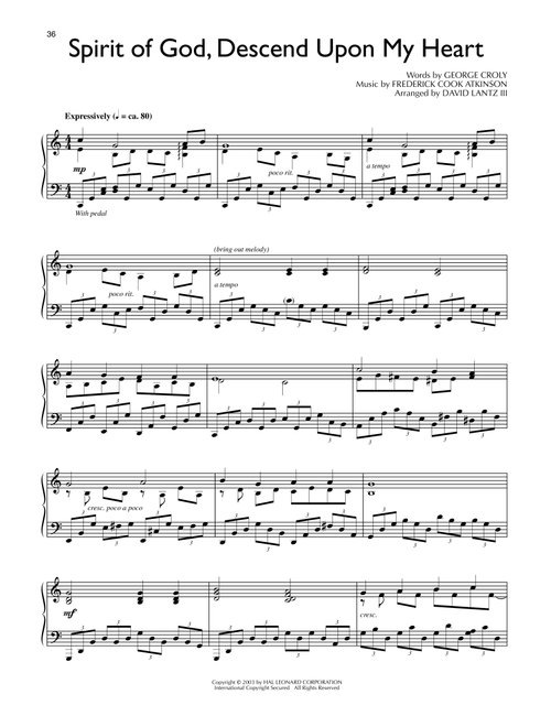 Spirit Of God, Descend Upon My Heart (arr. David Lantz III) - George Croly, Frederick Cook Atkinson (Piano Solo)