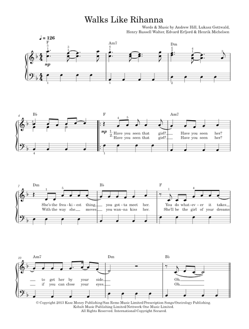 Walks like rihanna - The Wanted (Easy Piano)