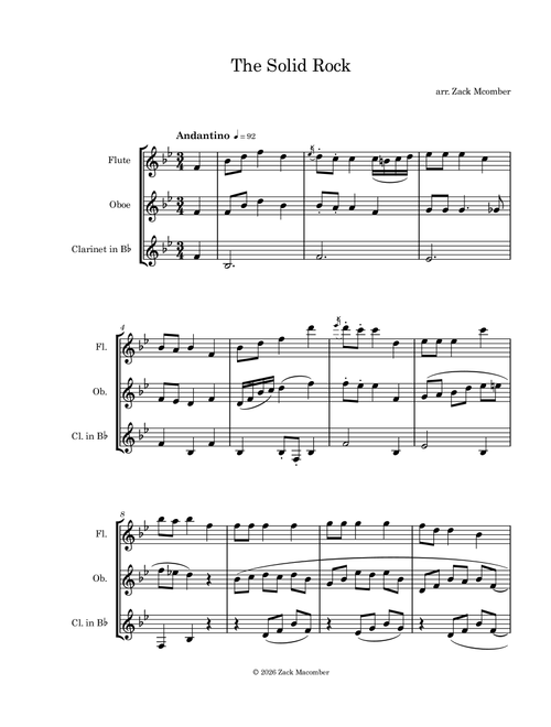 The Solid Rock (flute, oboe, clarinet) (Arr. Zack Macomber) - William B Bradbury (Woodwind Ensemble)