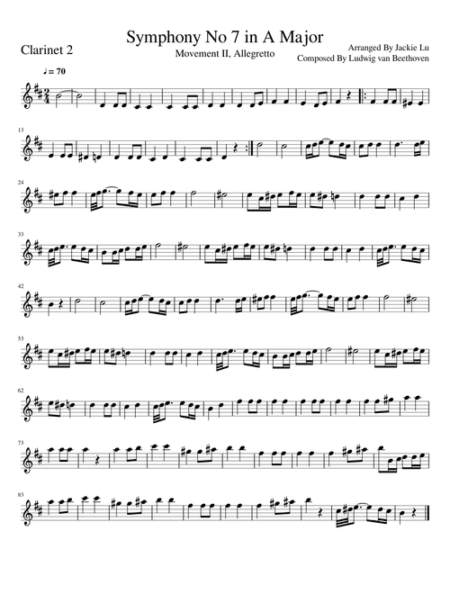Symphony No 7 Movement II 2nd Clarinet