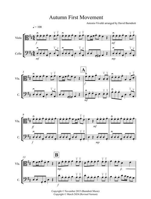 Autumn (First Movement) for Viola and Cello Duet (Arr. David Burndrett) - Antonio Vivaldi (Instrumental Duet)
