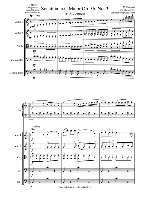 Clementi - Sonatina in C Op.36 No.3 1st Mvt - Piano & String Quartet/Orch (Arr. TK Murray) (String Ensemble)
