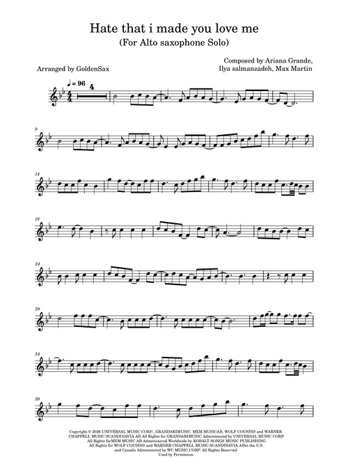 Hate That I Made You Love Me (Arr. GoldenSax) - Ariana Grande (Alto Sax Solo)