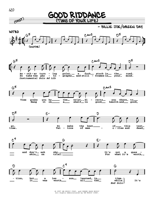 Good Riddance (Time Of Your Life) - Green Day (Real Book - Melody-Chords-Lyrics)