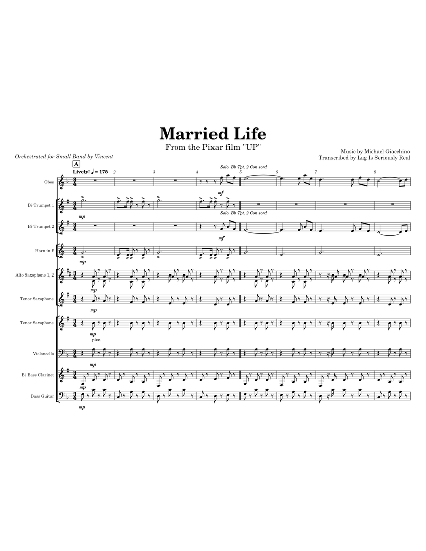 Married Life Notes Married Life – Michael Giacchino Sheet Music for Oboe, Clarinet bass ...