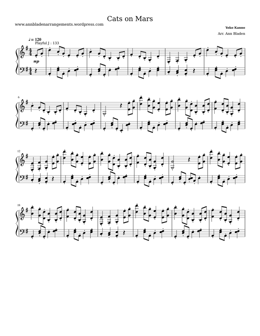 Cats on mars Sheet Music for Piano (Solo) | MuseScore.com, image size:850x1100