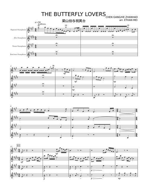 The Butterfly Lovers for Sax Quartet