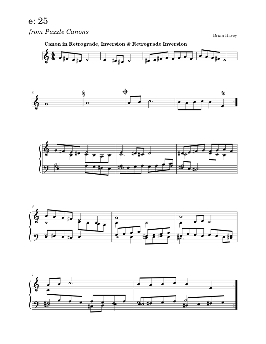 e 25, Puzzle Canons Brian Havey Sheet music for Piano (Solo