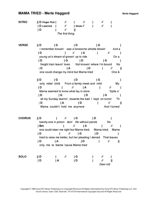 Mama Tried (Arr. Bronson Ferdinand Wright) - Merle Haggard (Guitar Chords-Lyrics)