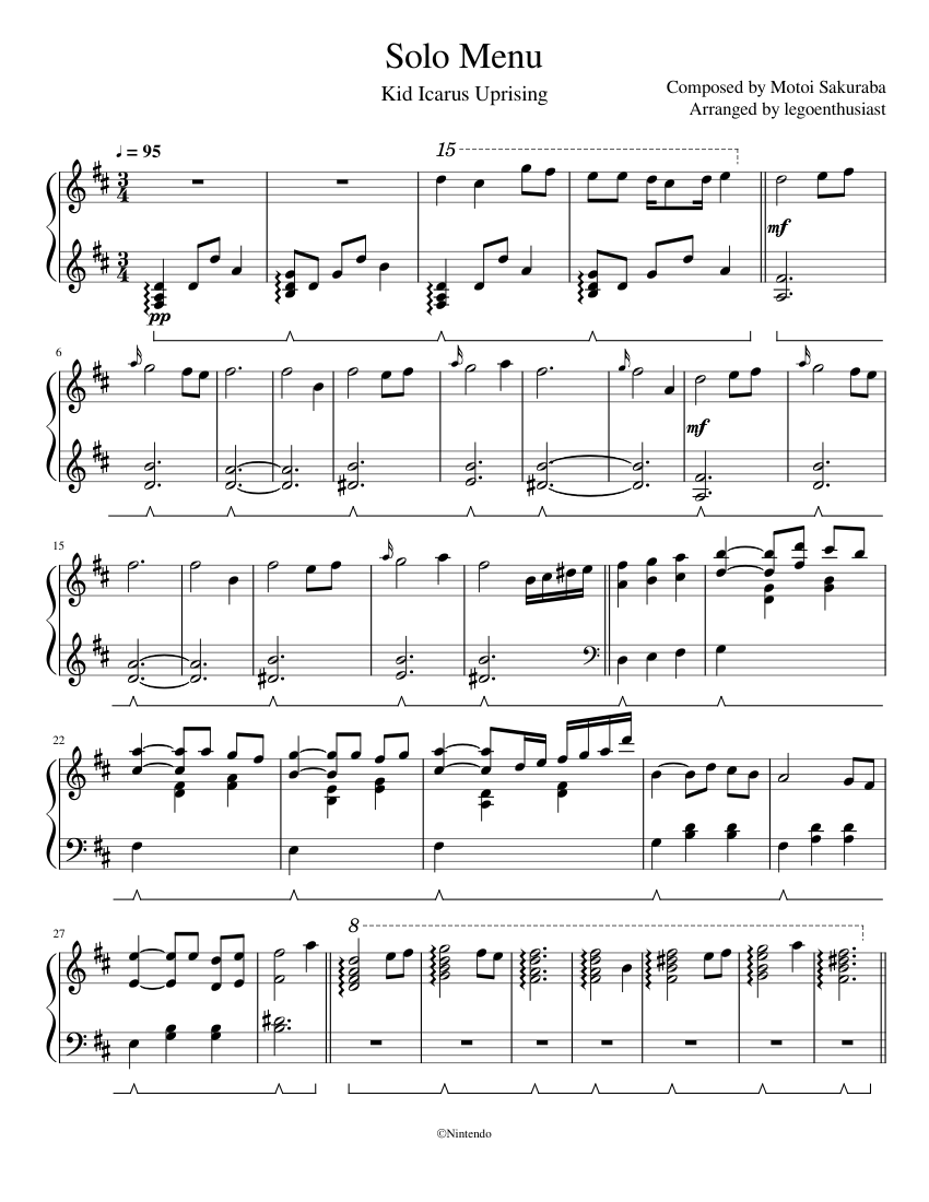 Solo Menu Kid Icarus Uprising Sheet music for Piano (Solo