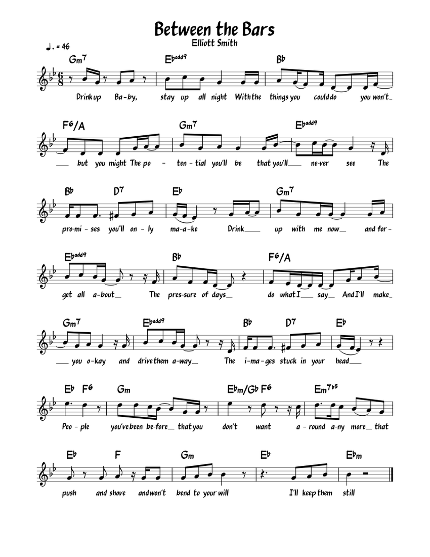 Between the Bars Sheet Music with Chords for Piano (Solo)