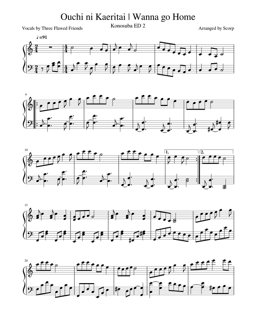 Ouchi ni Kaeritai | Wanna go Home Sheet Music for Piano (Solo ...