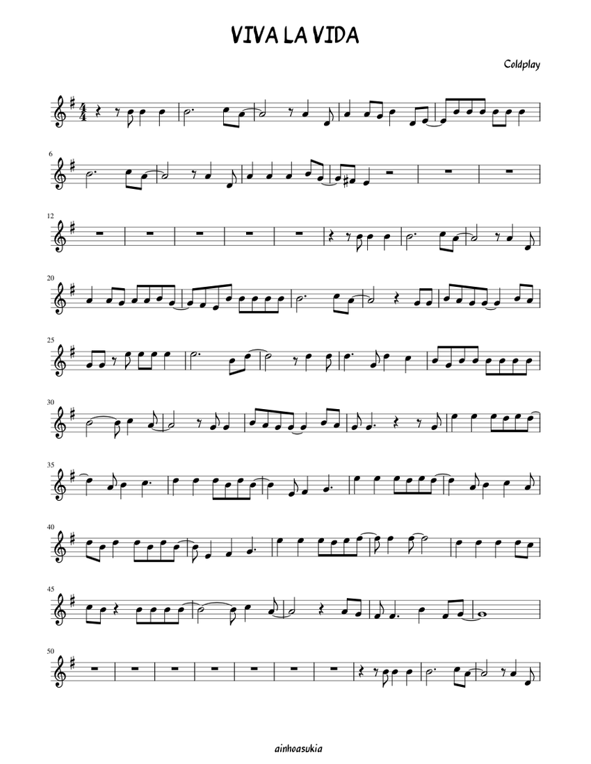 Viva la Vida - Coldplay Sheet Music for Piano (Solo) Easy | MuseScore.com