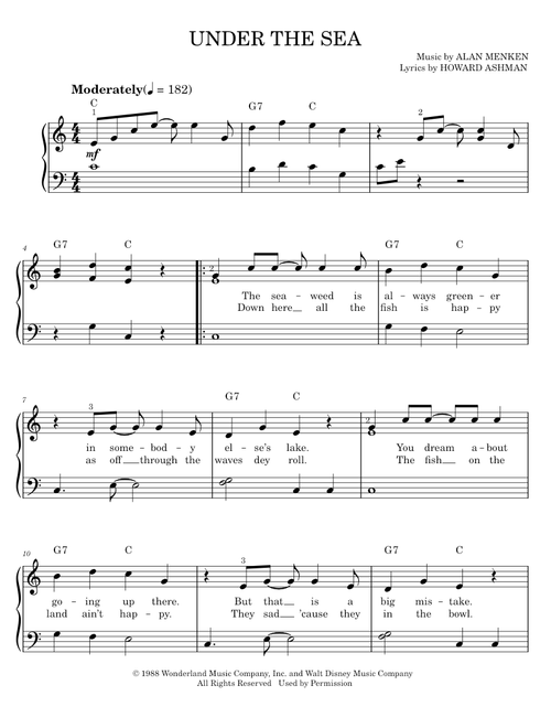 Under The Sea (from The Little Mermaid) - Alan Menken, The Little Mermaid Movie (Easy Piano)