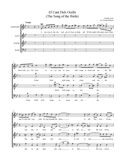 El Cant dels Ocells (The Song of the Birds) (Arr. George Salmon) - Traditional Catalan Melody (Choral, SATB)