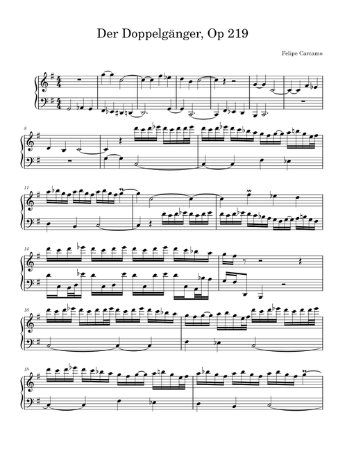 Der Doppelgänger for Solo Piano, Op. 219 by Felipe Carcamo