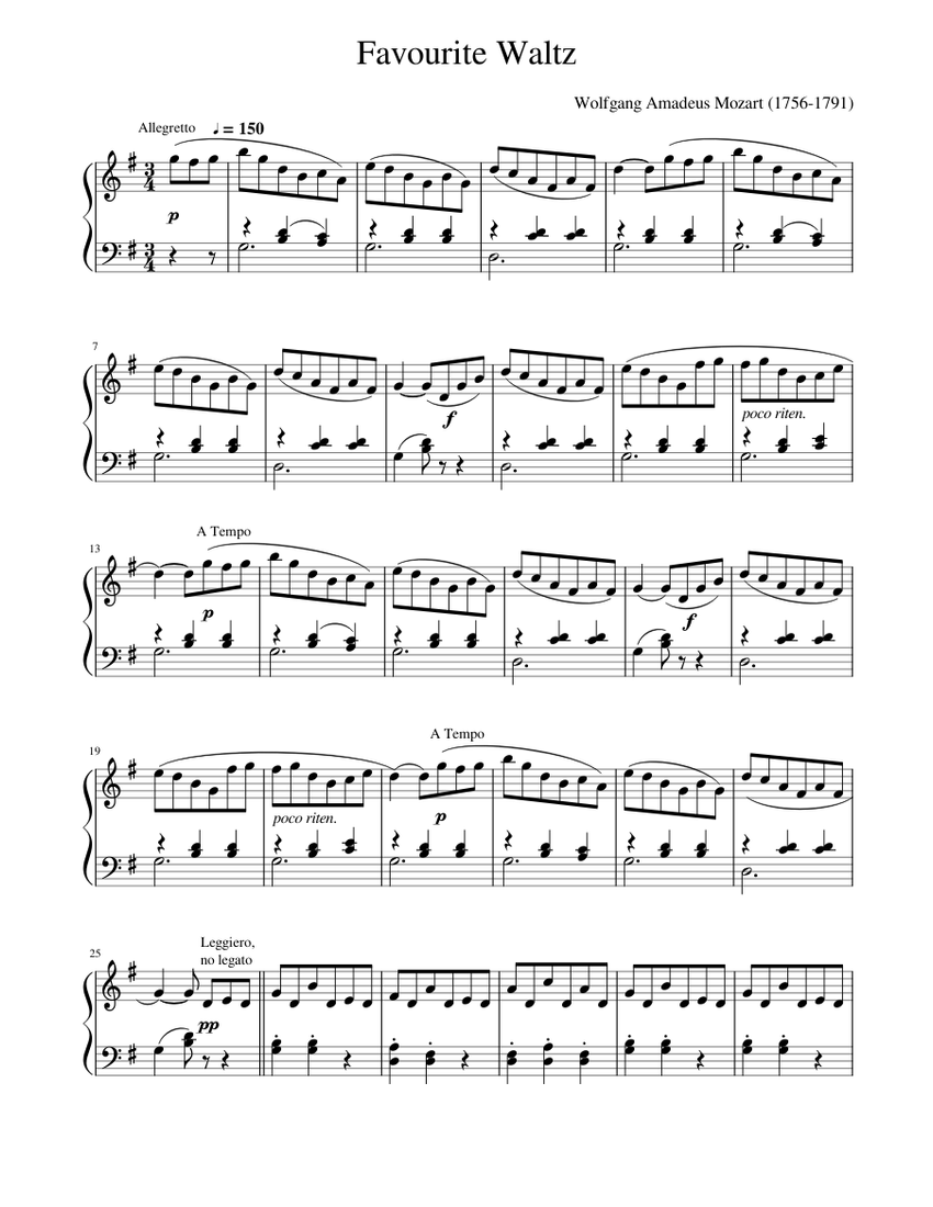 Favourite Waltz by Mozart Sheet Music for Piano (Solo) Easy | MuseScore.com