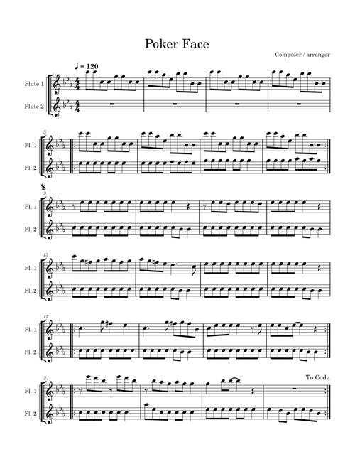 Poker face – Lady Gaga Poker Face Duet in C