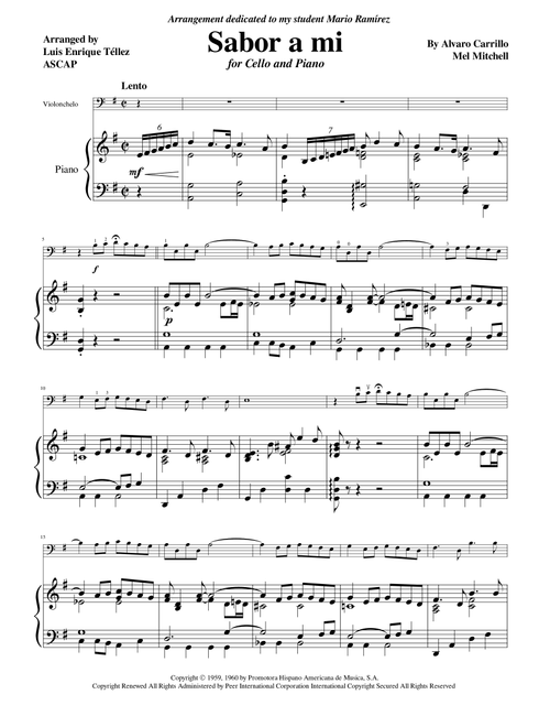 Sabor A Mi (Be True To Me) (Arr. Luis Enrique Téllez) - Alvaro Carrillo, Mel Mitchell (Cello and Piano)