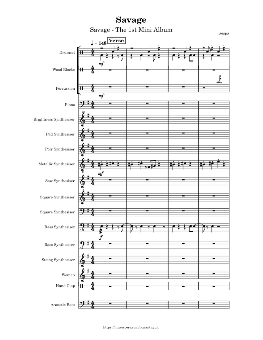 Savage – aespa (에스파) Sheet music for Piano, Female, Bass guitar, Drum group  & more instruments (Mixed Ensemble) | Musescore.com