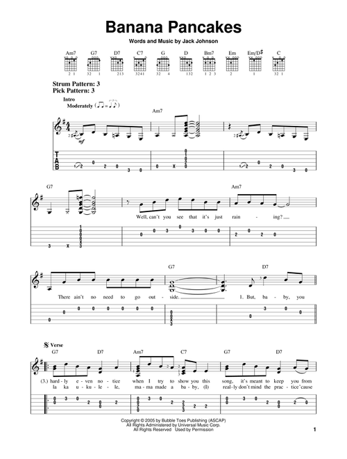 Banana Pancakes - Jack Johnson (Easy Guitar with TAB)