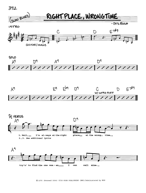 Right Place, Wrong Time - Otis Rush (Real Book - Melody-Chords-Lyrics)