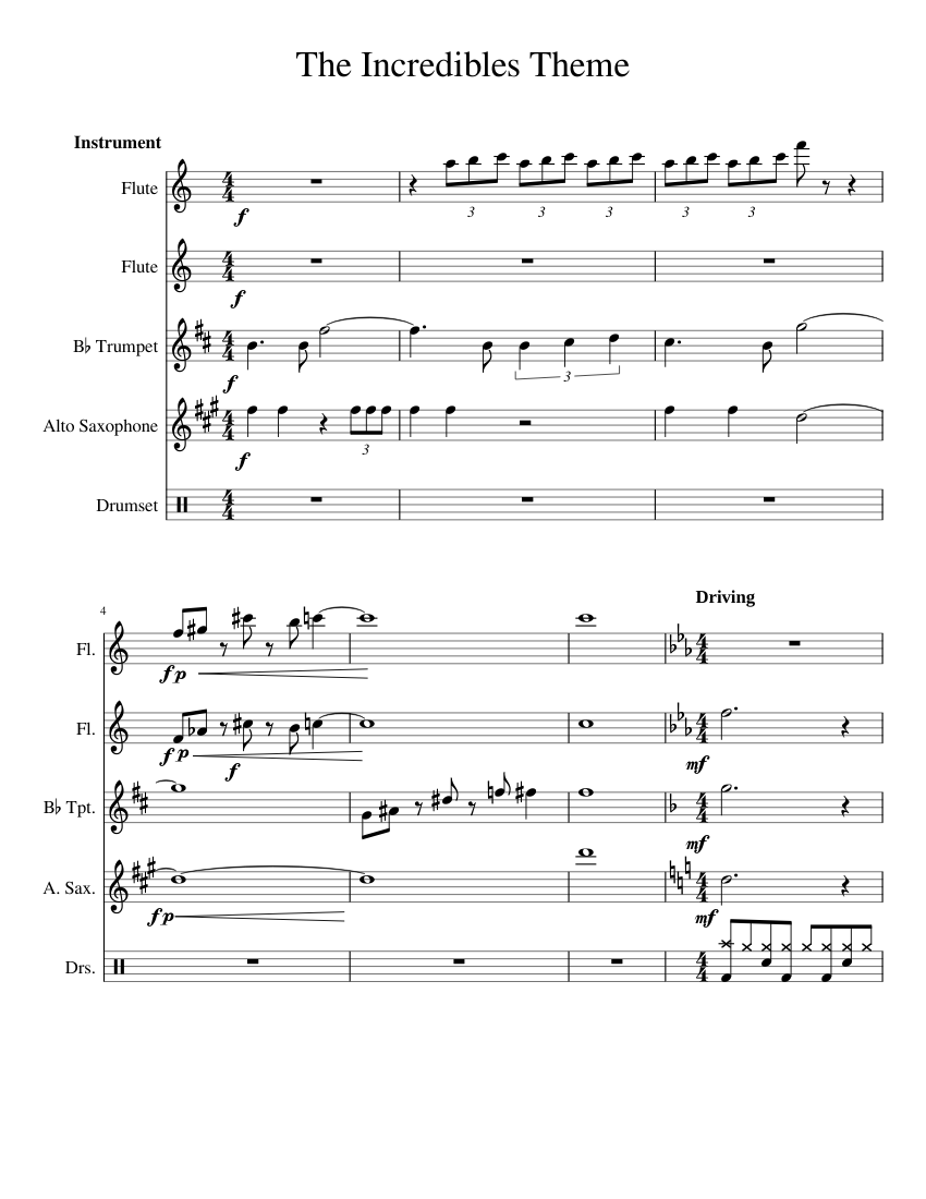 The Incredibles Theme Sheet Music For Flute Clarinet In B Flat