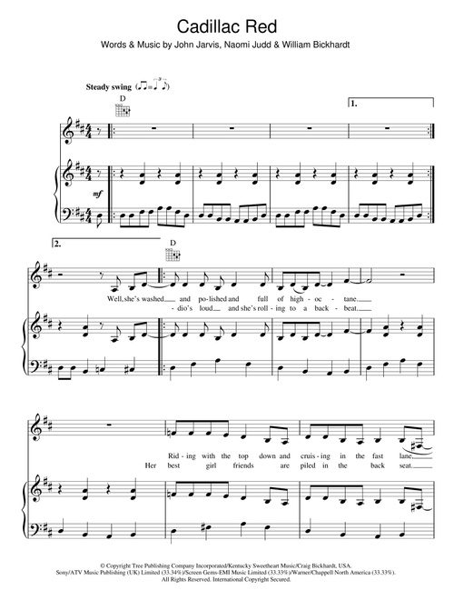 Cadillac Red - The Judds (Piano-Vocal-Guitar (Piano Accompaniment))