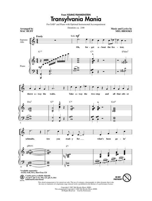 Transylvania Mania (Arr. Mac Huff) - Mel Brooks (Choral, SAB)