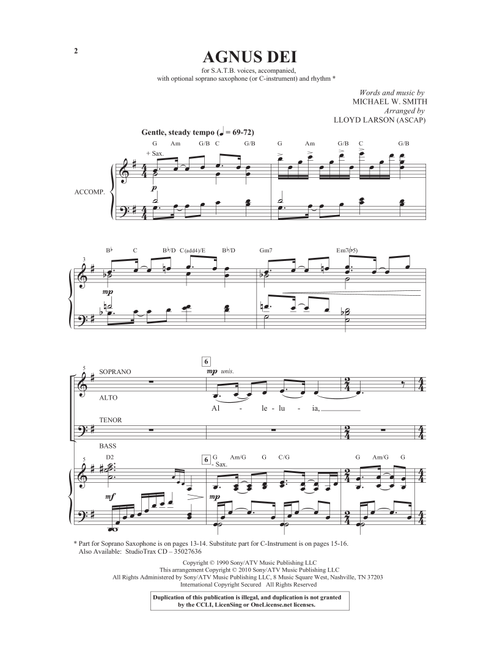 Agnus Dei (Arr. Lloyd Larson) - Michael W Smith (Choral, SATB)