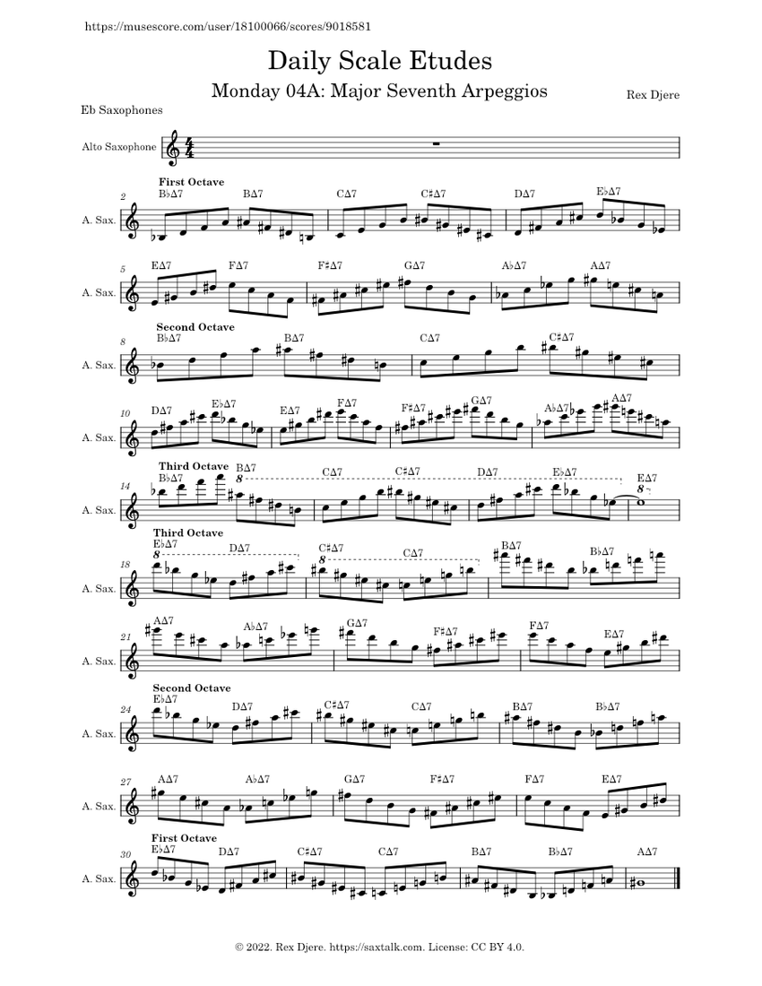 Monday 04A Major Seventh Arpeggios Sheet music for Saxophone alto