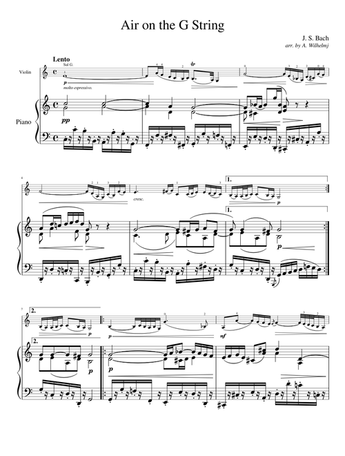 Air on the G String for Violin and Piano by Johann Sebastian Bach